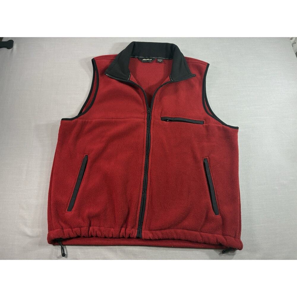 Vintage Eddie Bauer Fleece Vest Mens Medium Red Black USA Made Full Zip